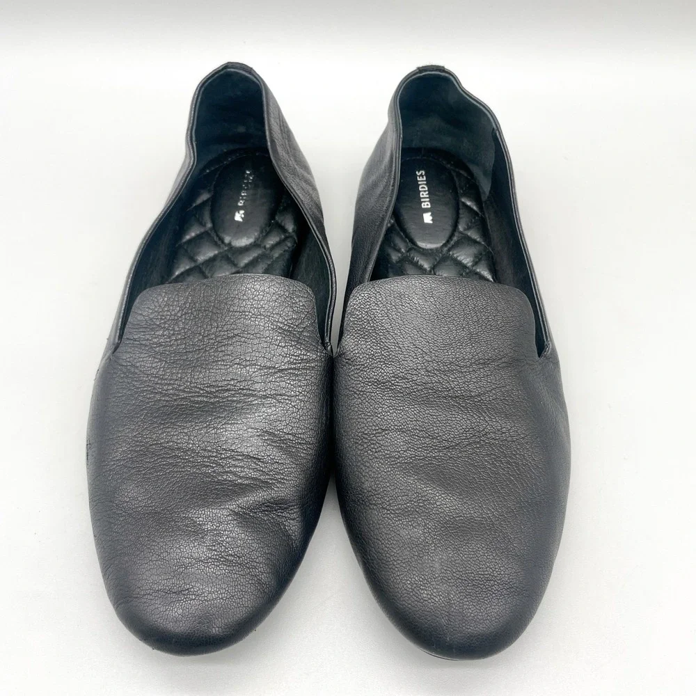 Birdies Womens 8.5 The Starling Smoking Slipper Loafers Black Leather Preppy